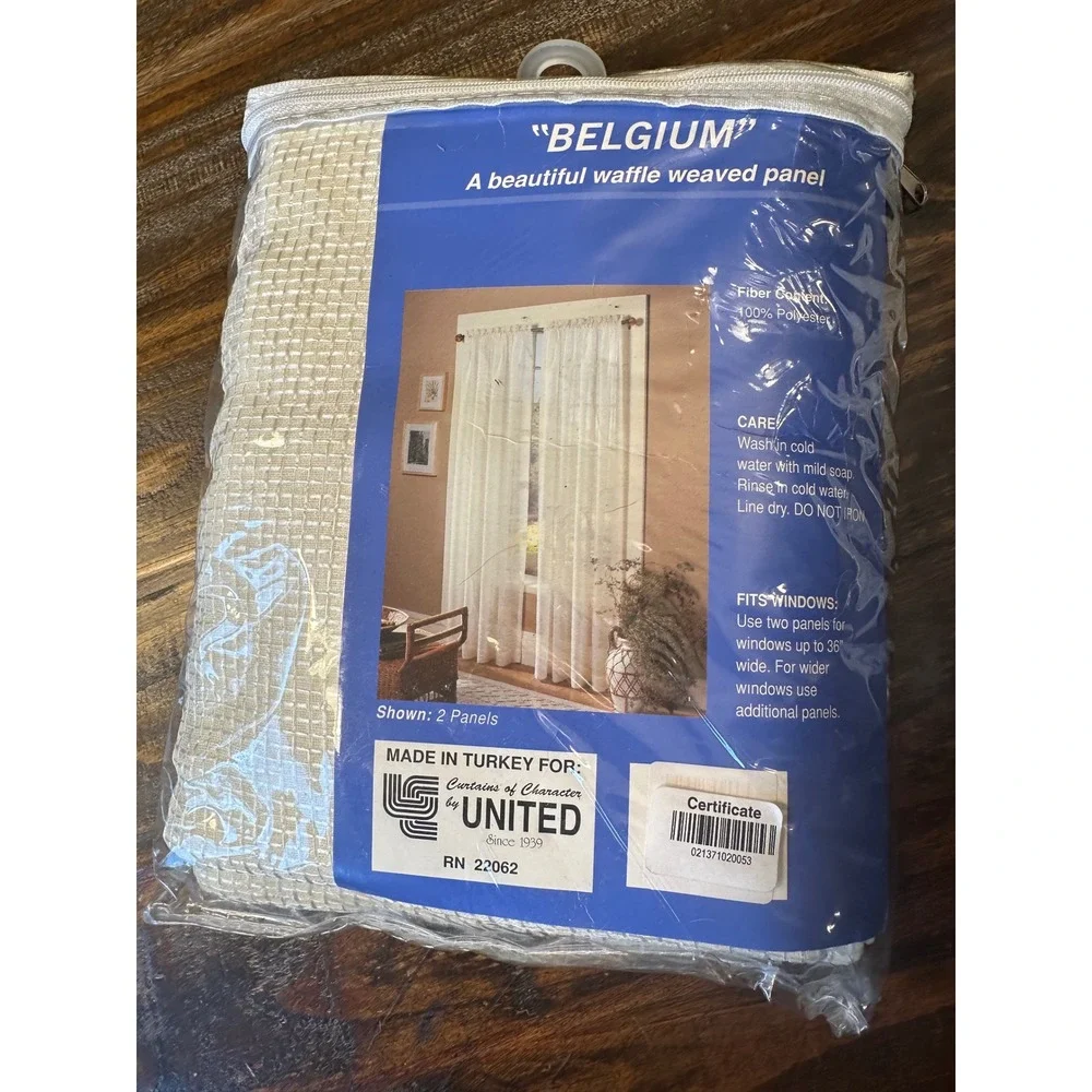 United Curtains Belgium Waffle Weave Natural Panels 54x84 Lot of 2 ‎ NWT